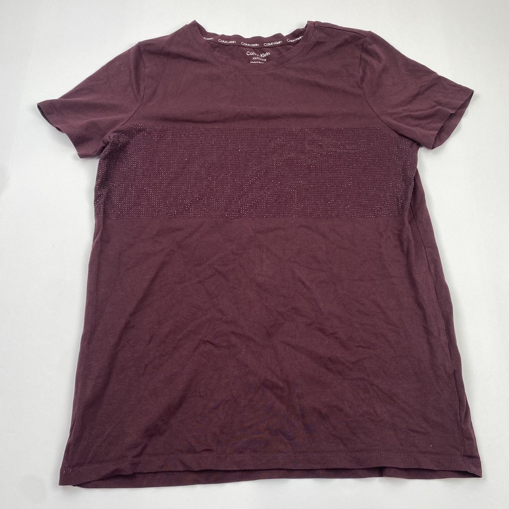 Calvin Klein Womens XS Purple Rhinestone Logo Studded Short Sleeve Tee M3XH3